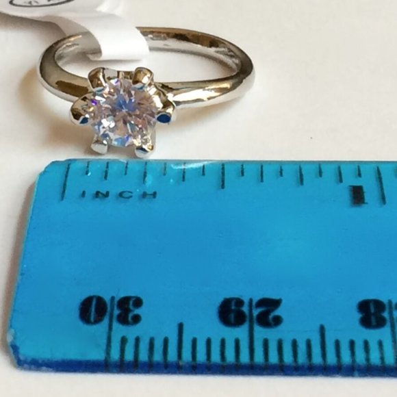 Cubic Zirconia Solitaire Ring Size 6 7 8 9 Engagement Silver Rhodium Plated - Picture 10 of 11